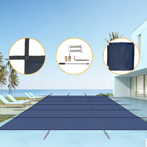 English Elm Inground Pool Safety Cover 16x32 Ft Mesh Rectangle Winter Protection Hardware Kit Blue W465P203689