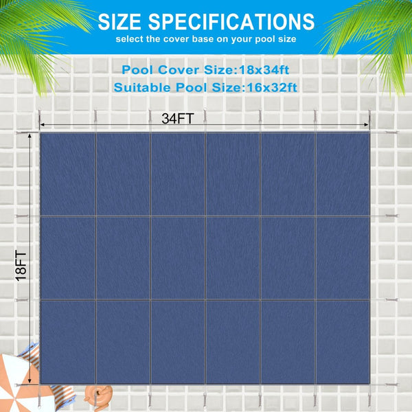English Elm Inground Pool Safety Cover 16x32 Ft Mesh Rectangle Winter Protection Hardware Kit Blue W465P203689