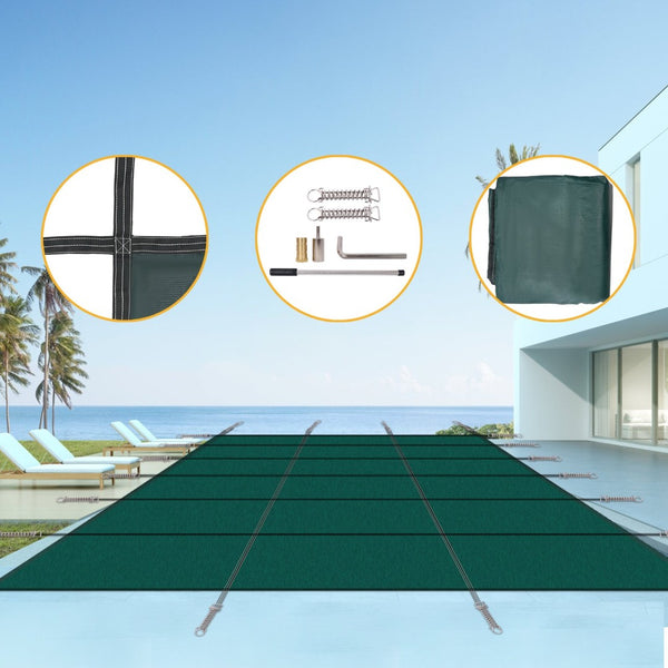 English Elm Inground Pool Safety Cover 16x32 Ft Mesh Rectangle Winter Protection Hardware Kit Green W465P203690