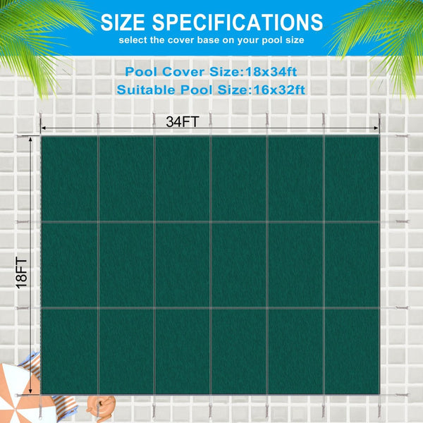 English Elm Inground Pool Safety Cover 16x32 Ft Mesh Rectangle Winter Protection Hardware Kit Green W465P203690