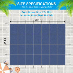 English Elm Inground Pool Safety Cover Mesh Rectangle 18x36ft Triple Stitched Winter Protection Blue W465P203691