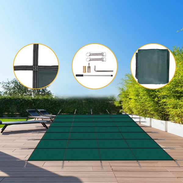 English Elm Inground Pool Safety Cover Mesh Rectangle 18x36ft Triple Stitched Winter Protection Green W465P203692