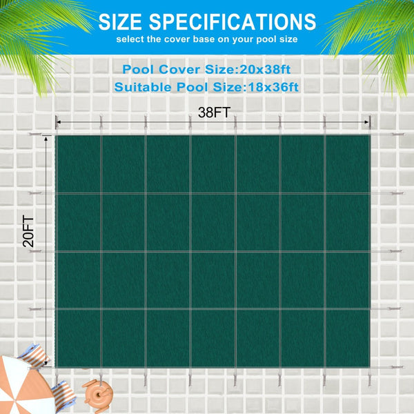 English Elm Inground Pool Safety Cover Mesh Rectangle 18x36ft Triple Stitched Winter Protection Green W465P203692