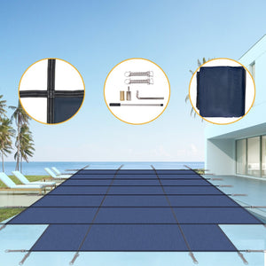 English Elm Pool Safety Cover for 16x32 Rectangular Inground with Step Polypropylene Mesh Winter Blue W465P203693