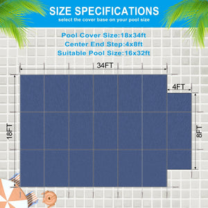English Elm Pool Safety Cover for 16x32 Rectangular Inground with Step Polypropylene Mesh Winter Blue W465P203693