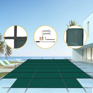 English Elm Pool Safety Cover for 16x32 Rectangular Inground with Step Polypropylene Mesh Winter Green W465P203694