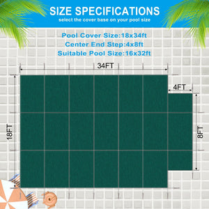 English Elm Pool Safety Cover for 16x32 Rectangular Inground with Step Polypropylene Mesh Winter Green W465P203694