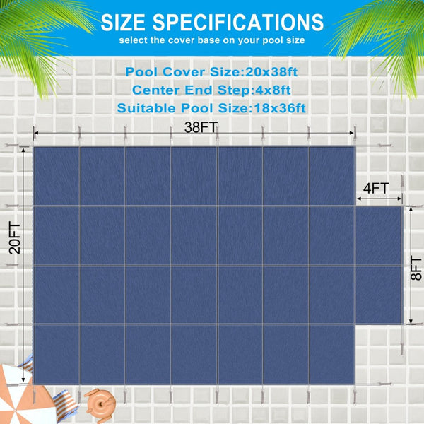 English Elm Pool Safety Cover for 18x36 Inground Rectangular Pools Triple Stitched Mesh Winter Guard Blue W465P203695