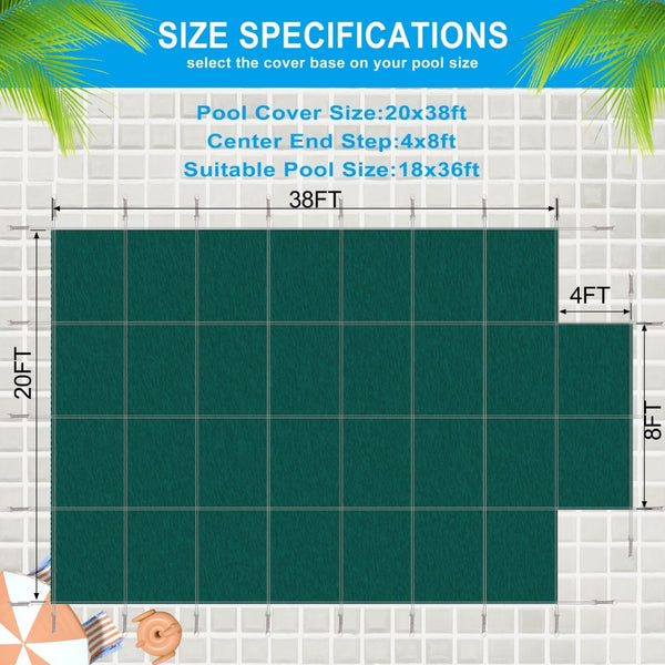 English Elm Pool Safety Cover for 18x36 Inground Rectangular Pools Triple Stitched Mesh Winter Guard Green W465P203696