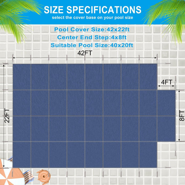 English Elm Pool Safety Cover Rectangular Inground Winter Mesh Triple Stitched Polypropylene Step Fit Blue W465P203697