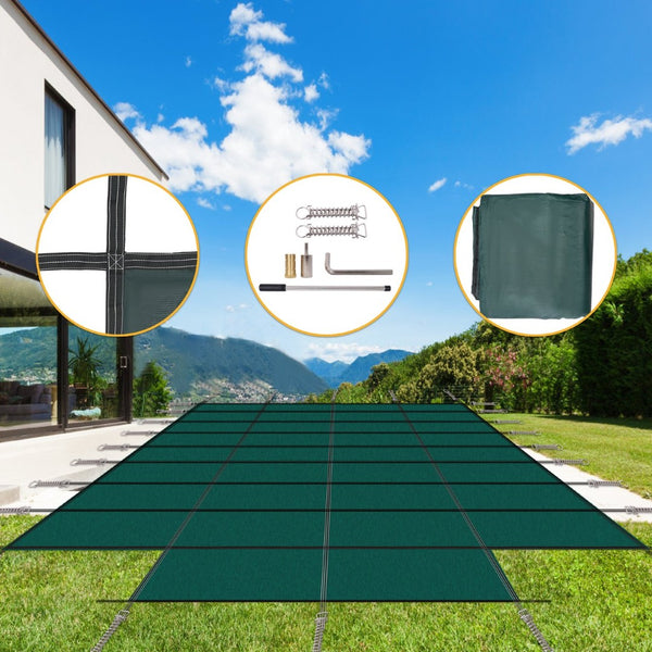 English Elm Pool Safety Cover Rectangular Inground Winter Mesh Triple Stitched Polypropylene Step Fit Green W465P203698