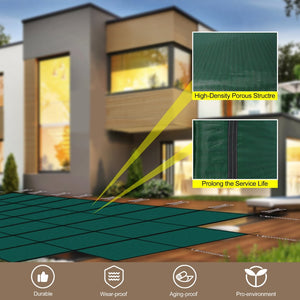 English Elm Pool Safety Cover Rectangular Inground Winter Mesh Triple Stitched Polypropylene Step Fit Green W465P203698