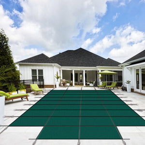 English Elm Pool Safety Cover Rectangular Inground Winter Mesh Triple Stitched Polypropylene Step Fit Green W465P203698