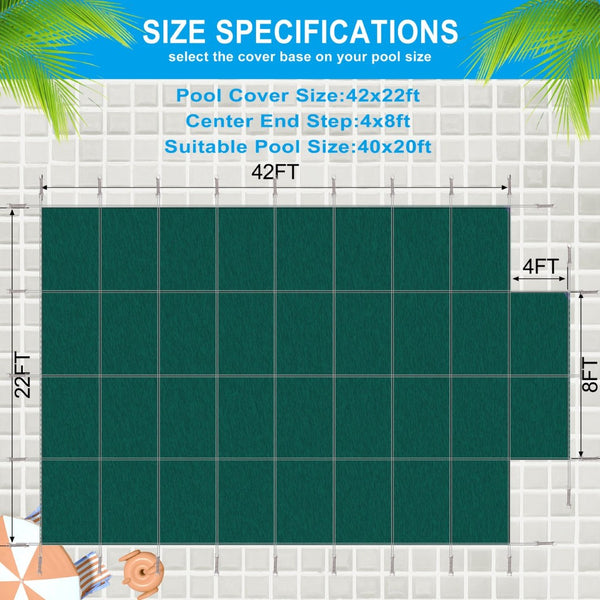 English Elm Pool Safety Cover Rectangular Inground Winter Mesh Triple Stitched Polypropylene Step Fit Green W465P203698