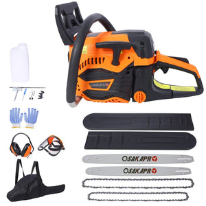 English Elm 62cc Gas Chainsaw 2-cycle Engine with Dual Guide Bars for Heavy Duty Tree Felling W465P209768