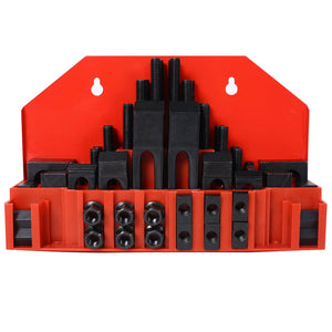 English Elm 58pc Heat Treated Tool Steel Milling Clamping Kit with Step Blocks Studs and T-nuts Red W465P215022