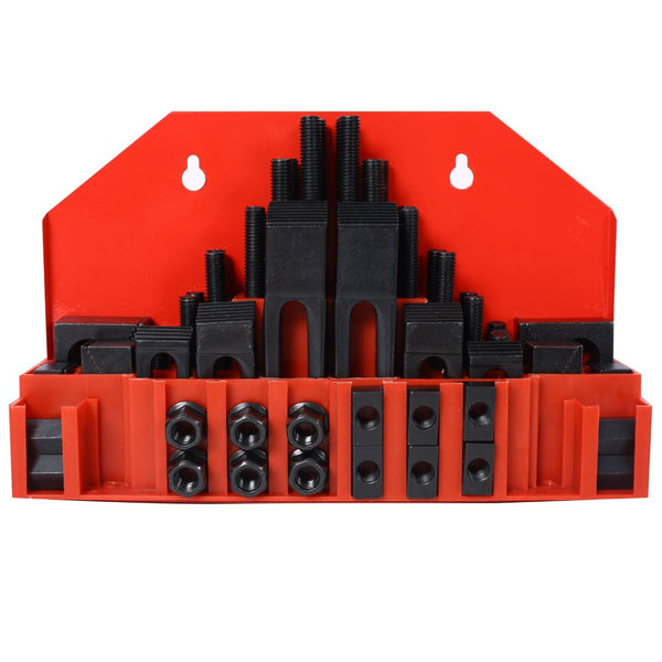 English Elm 58pc Heat Treated Tool Steel Milling Clamping Kit with Step Blocks Studs and T-nuts Red W465P215022