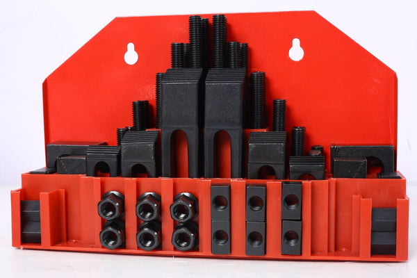 English Elm 58pc Heat Treated Tool Steel Milling Clamping Kit with Step Blocks Studs and T-nuts Red W465P215022