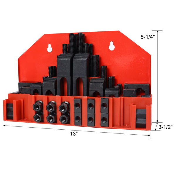 English Elm 58pc Heat Treated Tool Steel Milling Clamping Kit with Step Blocks Studs and T-nuts Red W465P215022
