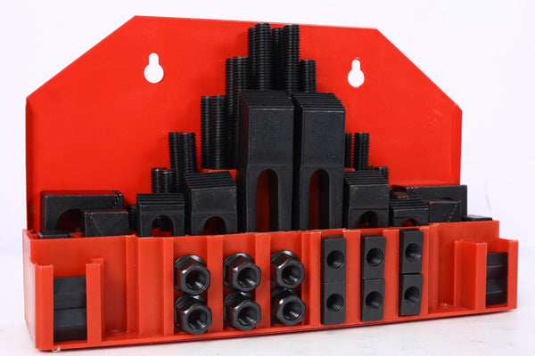English Elm 58pc Heat Treated Tool Steel Milling Clamping Kit with Step Blocks Studs and T-nuts Red W465P215022