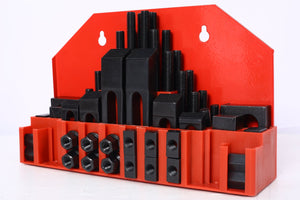 English Elm 58pc Heat Treated Tool Steel Milling Clamping Kit with Step Blocks Studs and T-nuts Red W465P215022