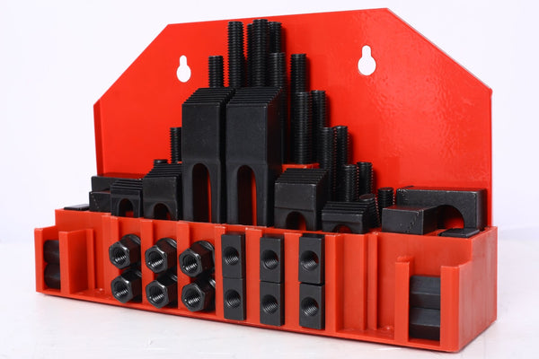 English Elm 58pc Heat Treated Tool Steel Milling Clamping Kit with Step Blocks Studs and T-nuts Red W465P215022