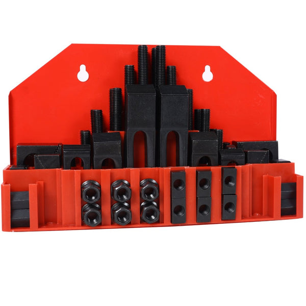 English Elm 58pc Heat Treated Tool Steel Milling Clamping Kit with Step Blocks Studs and T-nuts Red W465P215022
