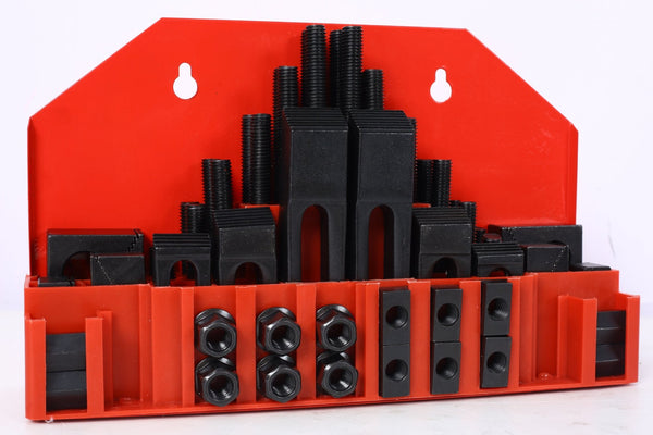 English Elm 58pc Heat Treated Tool Steel Milling Clamping Kit with Step Blocks Studs and T-nuts Red W465P215022