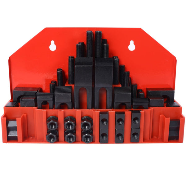 English Elm 58pc Heat Treated Tool Steel Milling Clamping Kit with Step Blocks Studs and T-nuts Red W465P215022
