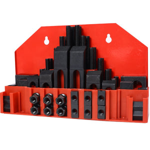 English Elm 58pc Heat Treated Tool Steel Milling Clamping Kit with Step Blocks Studs and T-nuts Red W465P215022