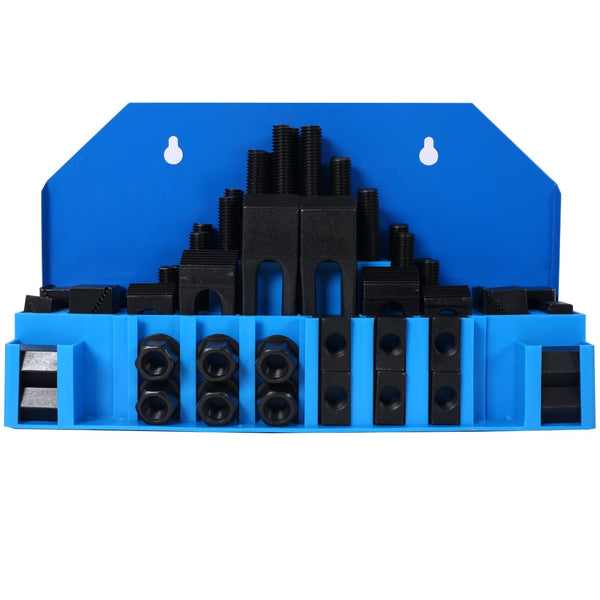 English Elm 58pc Heat Treated Tool Steel Milling Clamping Kit with Step Blocks Studs and T-nuts Blue W465P215023