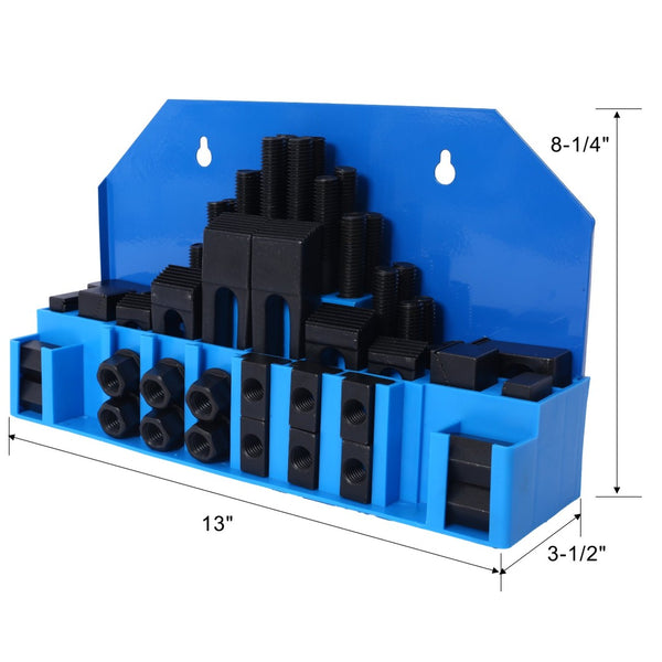 English Elm 58pc Heat Treated Tool Steel Milling Clamping Kit with Step Blocks Studs and T-nuts Blue W465P215023