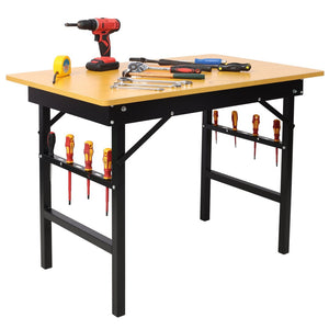 English Elm Portable Folding Workbench with Steel Frame Mdf Surface Built-in Scale and Angle Finder W465P215026