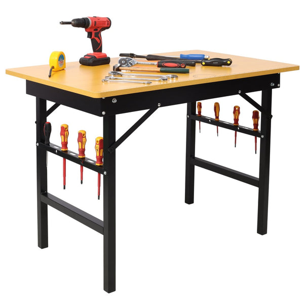 English Elm Portable Folding Workbench with Steel Frame Mdf Surface Built-in Scale and Angle Finder W465P215026