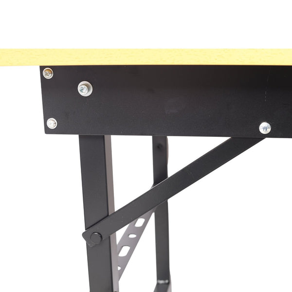English Elm Portable Folding Workbench with Steel Frame Mdf Surface Built-in Scale and Angle Finder W465P215026