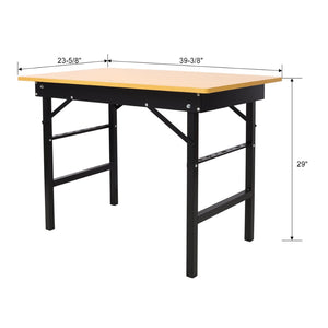 English Elm Portable Folding Workbench with Steel Frame Mdf Surface Built-in Scale and Angle Finder W465P215026
