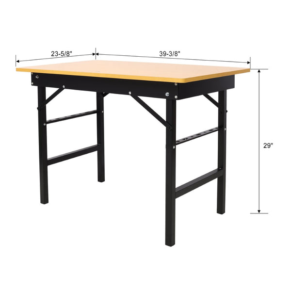 English Elm Portable Folding Workbench with Steel Frame Mdf Surface Built-in Scale and Angle Finder W465P215026