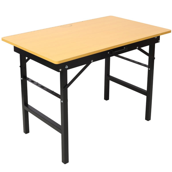 English Elm Portable Folding Workbench with Steel Frame Mdf Surface Built-in Scale and Angle Finder W465P215026