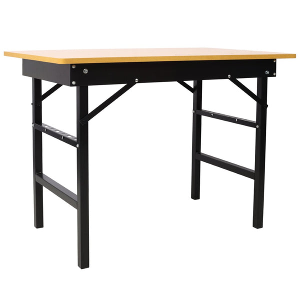 English Elm Portable Folding Workbench with Steel Frame Mdf Surface Built-in Scale and Angle Finder W465P215026