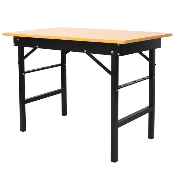 English Elm Portable Folding Workbench with Steel Frame Mdf Surface Built-in Scale and Angle Finder W465P215026