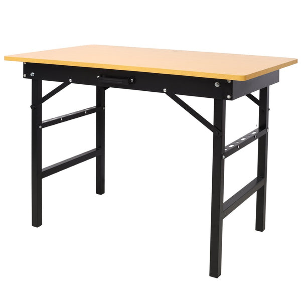 English Elm Portable Folding Workbench with Steel Frame Mdf Surface Built-in Scale and Angle Finder W465P215026