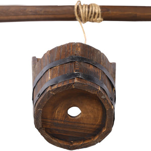 English Elm Rustic Carbonized Fir Wood Wishing Well Planter with Rope Bucket for Patio Garden W465P215368
