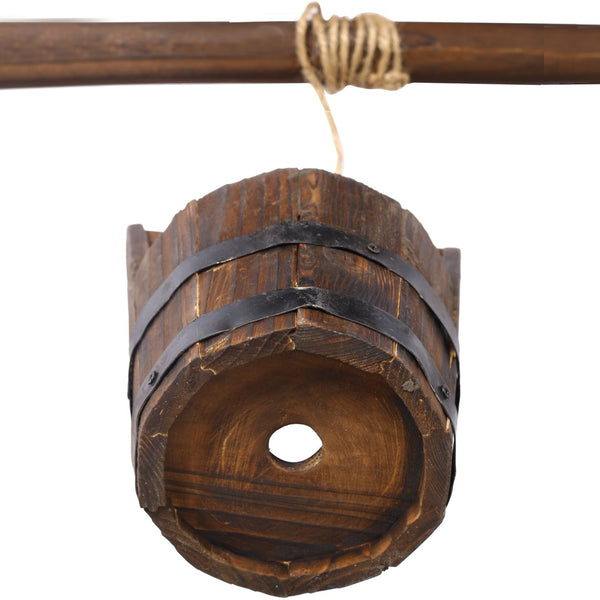 English Elm Rustic Carbonized Fir Wood Wishing Well Planter with Rope Bucket for Patio Garden W465P215368