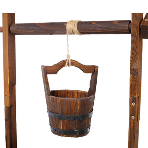 English Elm Rustic Carbonized Fir Wood Wishing Well Planter with Rope Bucket for Patio Garden W465P215368