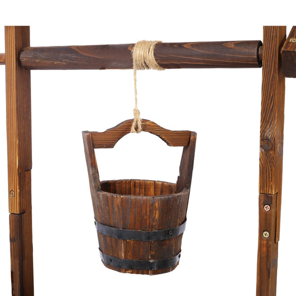 English Elm Rustic Carbonized Fir Wood Wishing Well Planter with Rope Bucket for Patio Garden W465P215368