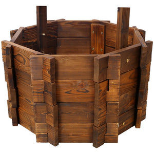 English Elm Rustic Carbonized Fir Wood Wishing Well Planter with Rope Bucket for Patio Garden W465P215368