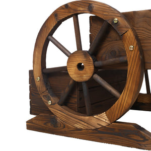 English Elm Wooden Two Tier Wagon Planter on Wheels Rustic Fir Garden Cart for Patio Balcony W465P216240