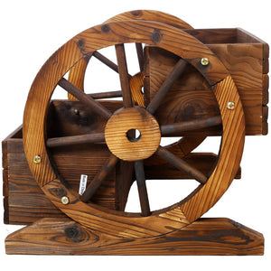 English Elm Wooden Two Tier Wagon Planter on Wheels Rustic Fir Garden Cart for Patio Balcony W465P216240