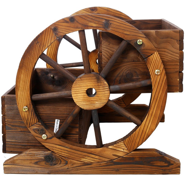 English Elm Wooden Two Tier Wagon Planter on Wheels Rustic Fir Garden Cart for Patio Balcony W465P216240