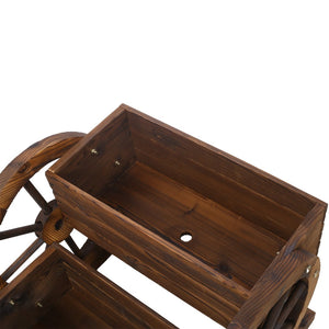 English Elm Wooden Two Tier Wagon Planter on Wheels Rustic Fir Garden Cart for Patio Balcony W465P216240